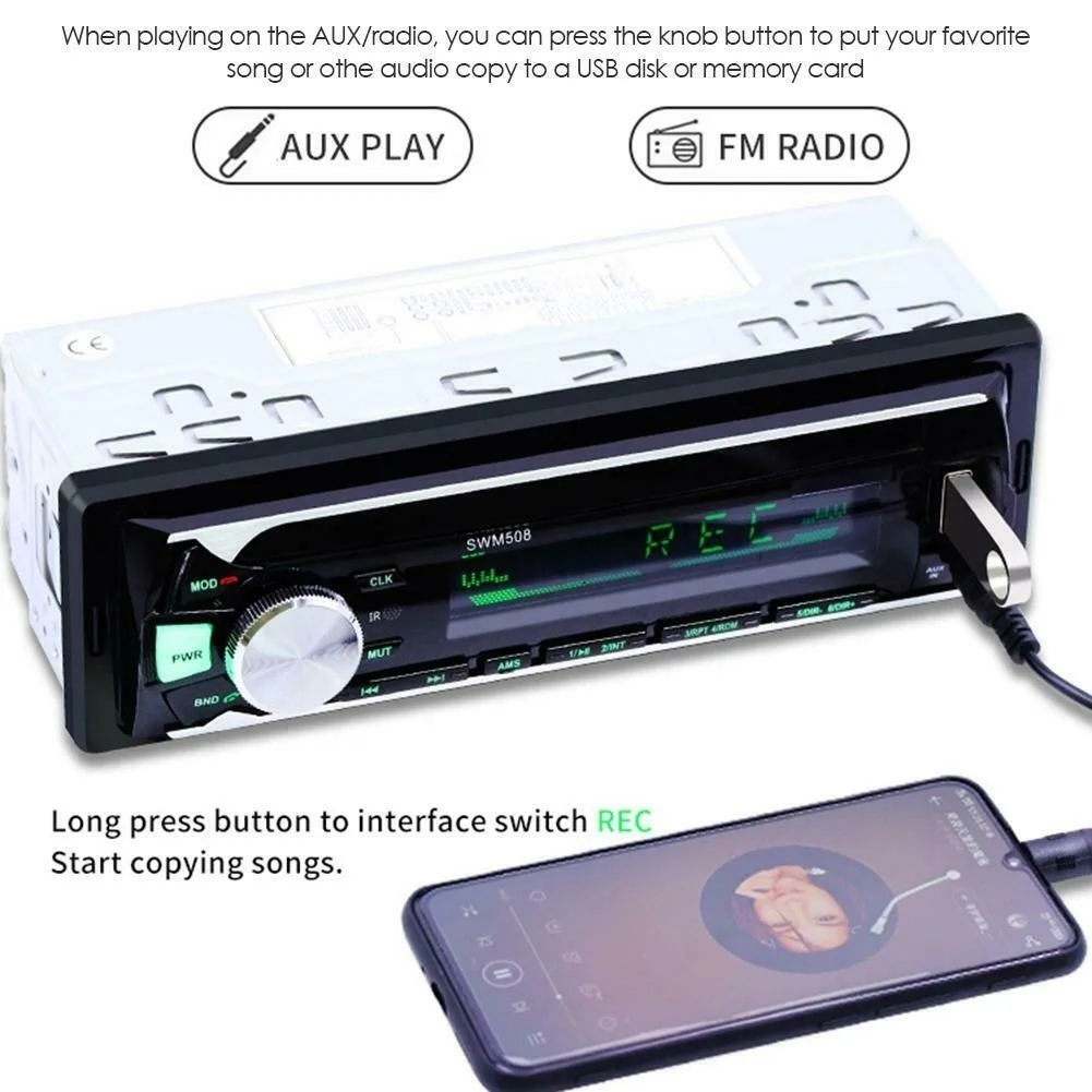 Car Radio 1 Din Autoradio Bluetooth Stereo In-Dash FM Aux Input 1din Receiver SD USB MP3 MMC WMA SUPPORT Colorful button | Автомобили и