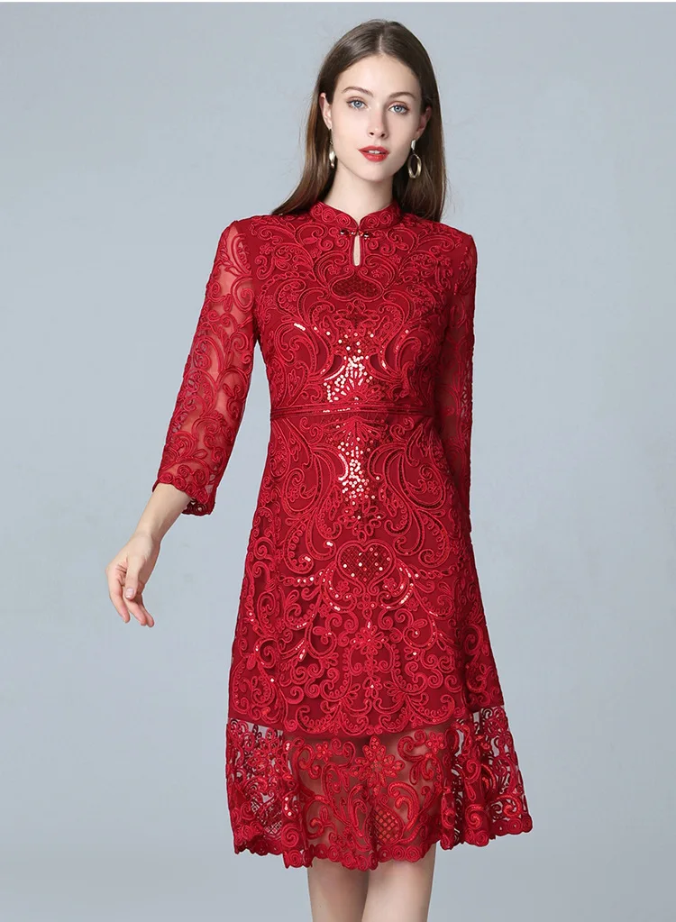 

Noble temperament dress 2020 spring new heavy embroidery slim fashion women's clothing