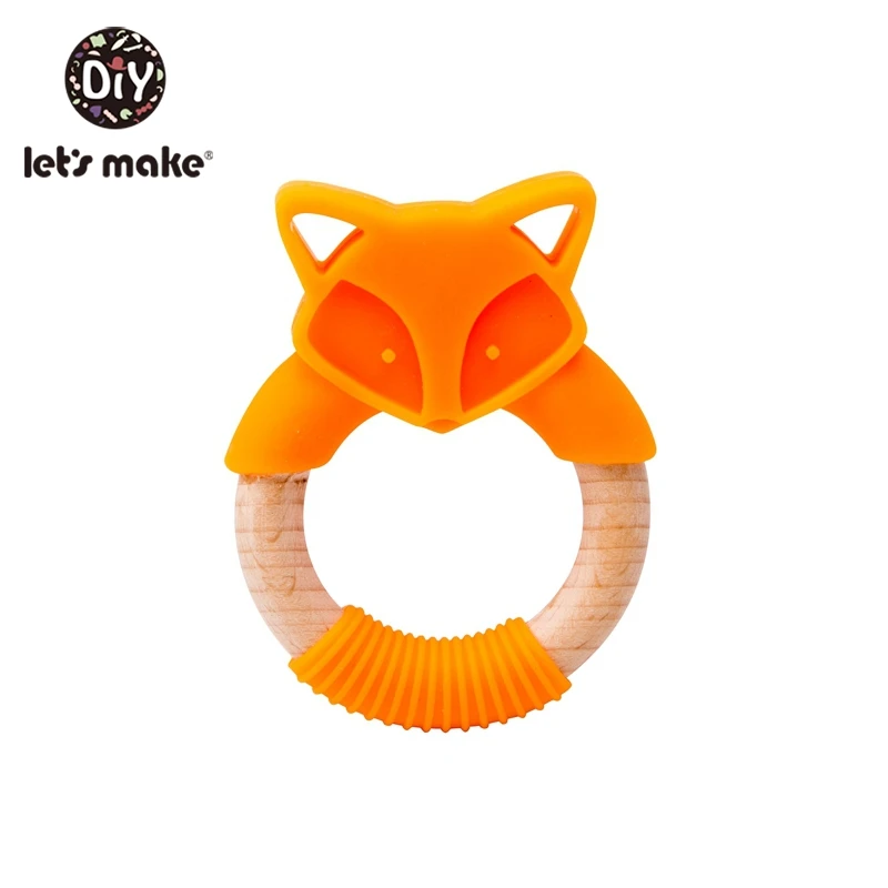 orange fox Let'S Make силиконовый деревянный Прорезыватель для зубов Лисичка бук деревянный Прорезыватель кольцо 60 мм милые детские погремушки Прорезыватель игрушка для кормления ребенка кулон - Цвет: orange fox