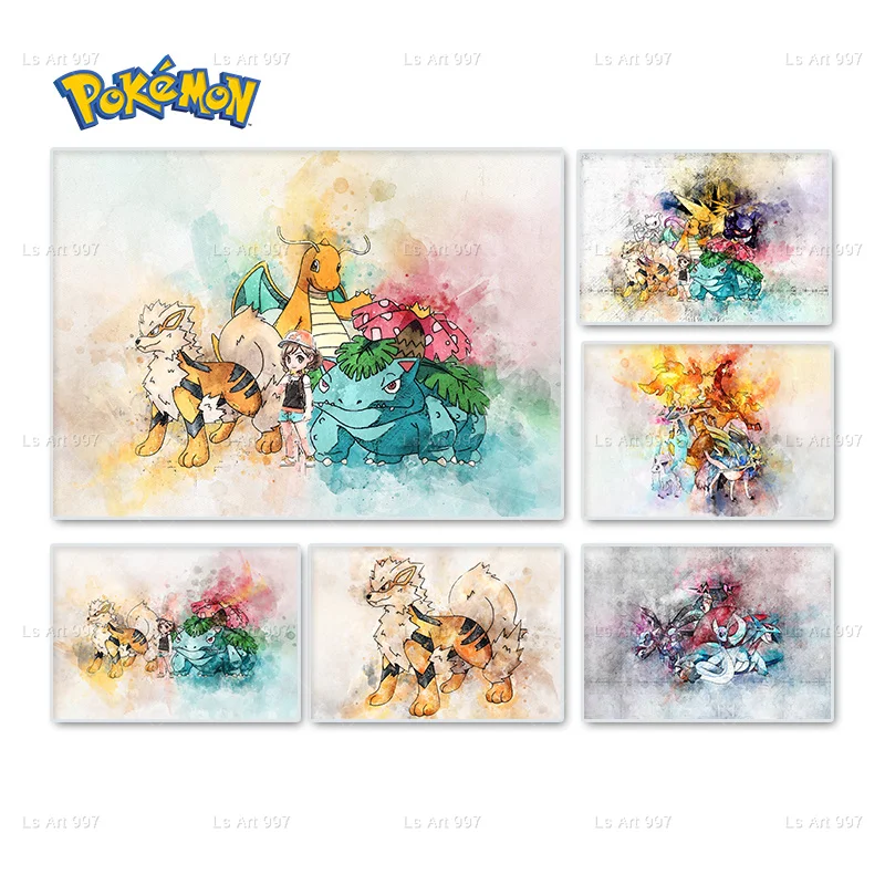 

Pokemon Anime Video Game Watercolor Art Poster Charmander Canvas Painting Kids Room Dormitory Home Wall Decoration Mural Cudros