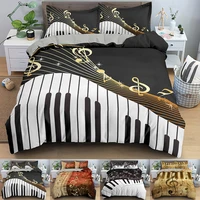3d printing bedding set piano keys music note treble clef staff black white 23 pieces duvet cover sets microfiber bed clothes