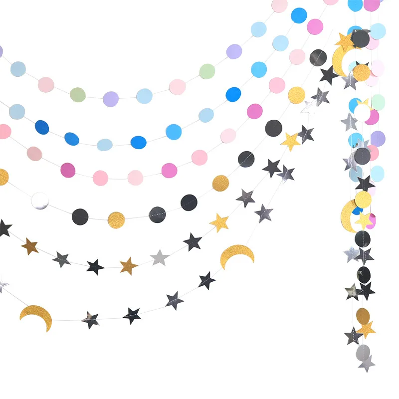 

Macaron Color Paper Star Round Garland Flash Banner Happy Birthday Decoration Adult Boy Girl Baby Shower Curtain Decor Wedding