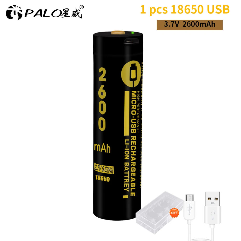 PALO MICRO USB 18650 батарея 2600 mAh литий-ионная аккумуляторная батарея 3,7 V светодиодный индикатор USB DC-зарядка умная батарея - Цвет: 1PCS