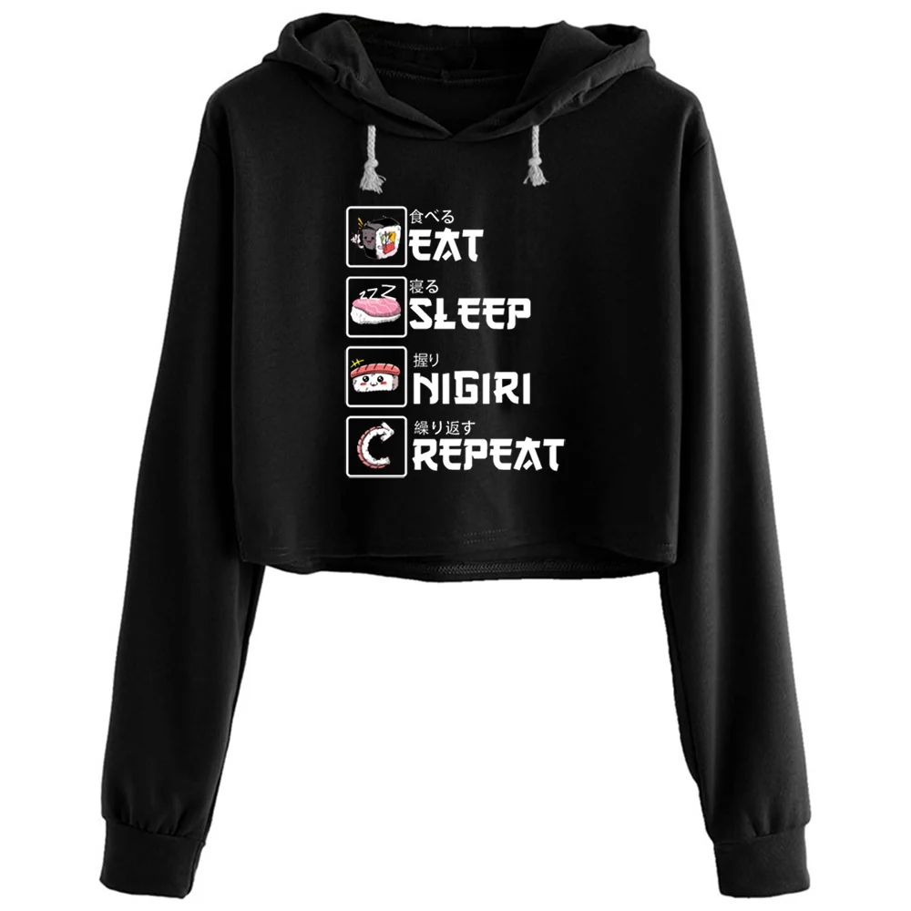 

Eat Sleep Anime Repeat Funny Japanese Manga Crop Hoodies Women Harajuku Anime Emo Aesthetic Pullover For Girls