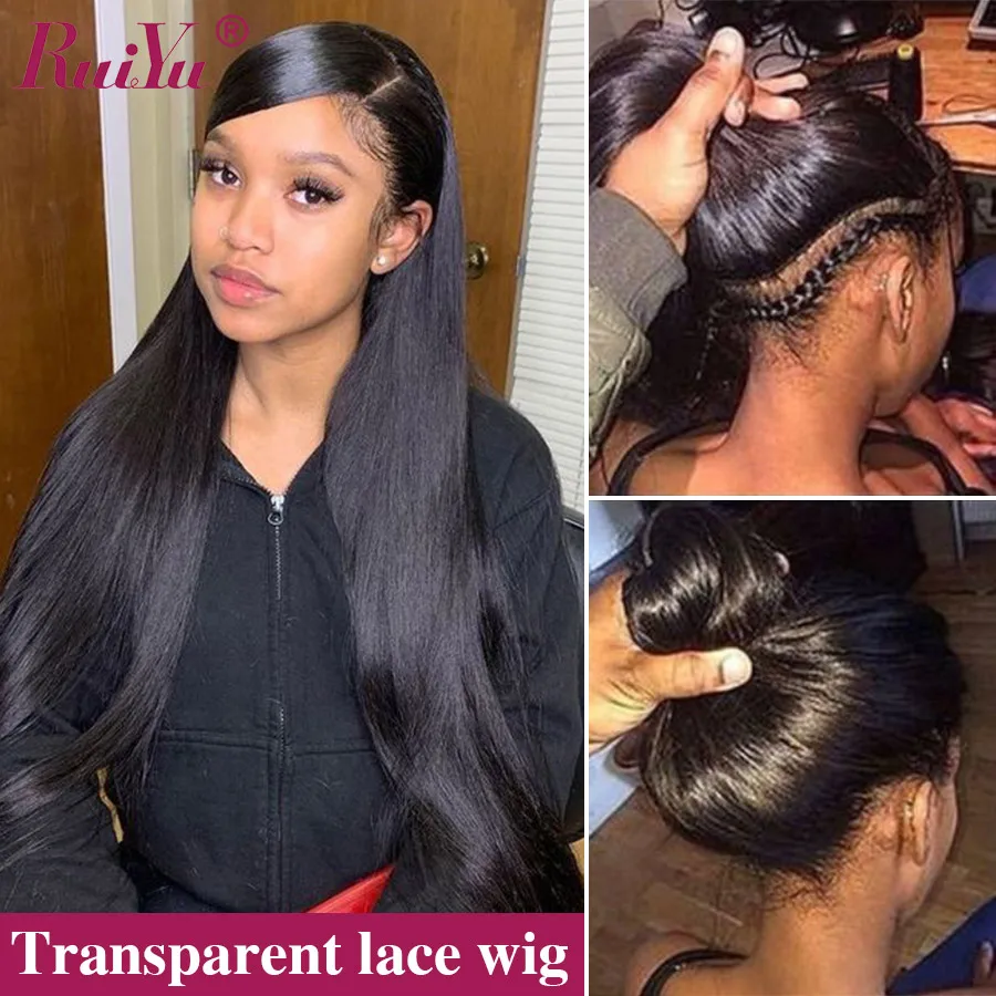 

Transparent 360 Lace Frontal Wig Pre Plucked With Baby Hair Glueless Brazilian Straight Human Hair Wigs 150 Density RUIYU Remy