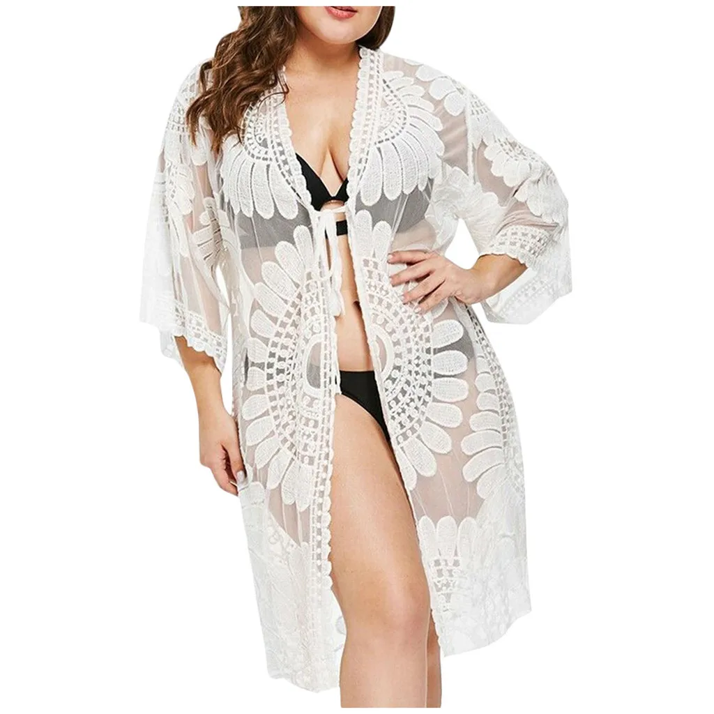 Женское сексуальное длинное кружевное пляжное платье большого размера