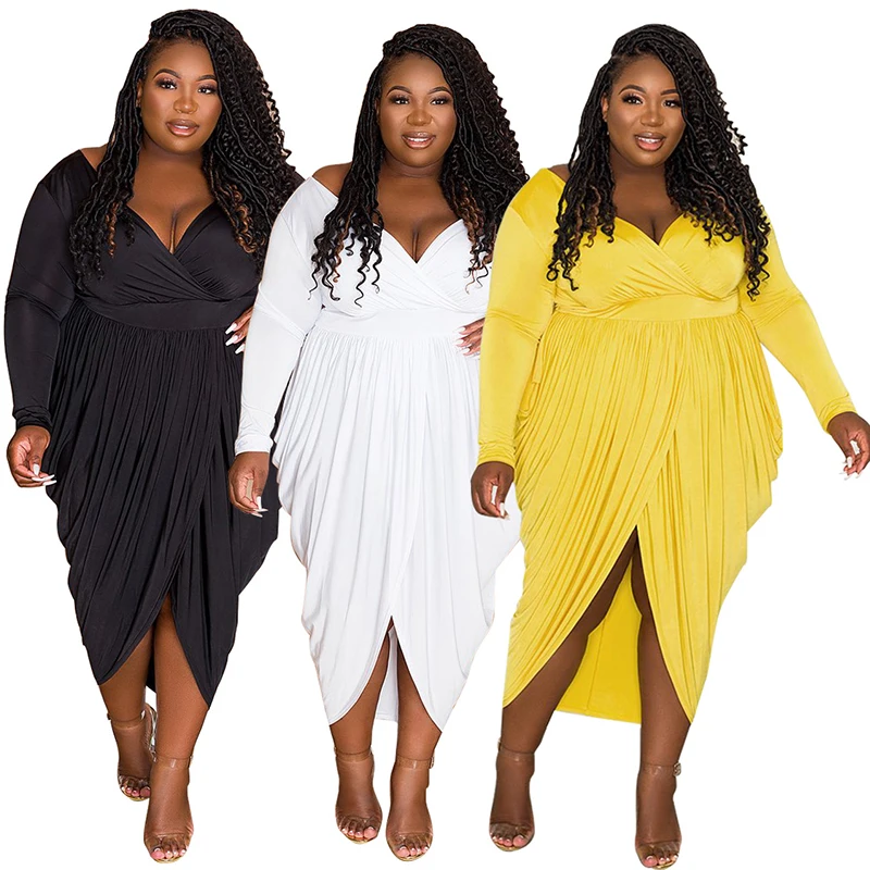 

ZKYZWX Plus Size Sexy Deep V Midi Dresses Long Sleeve Women Fall Outfits Festival Clothing Oversized Birthday Draped Club Dress