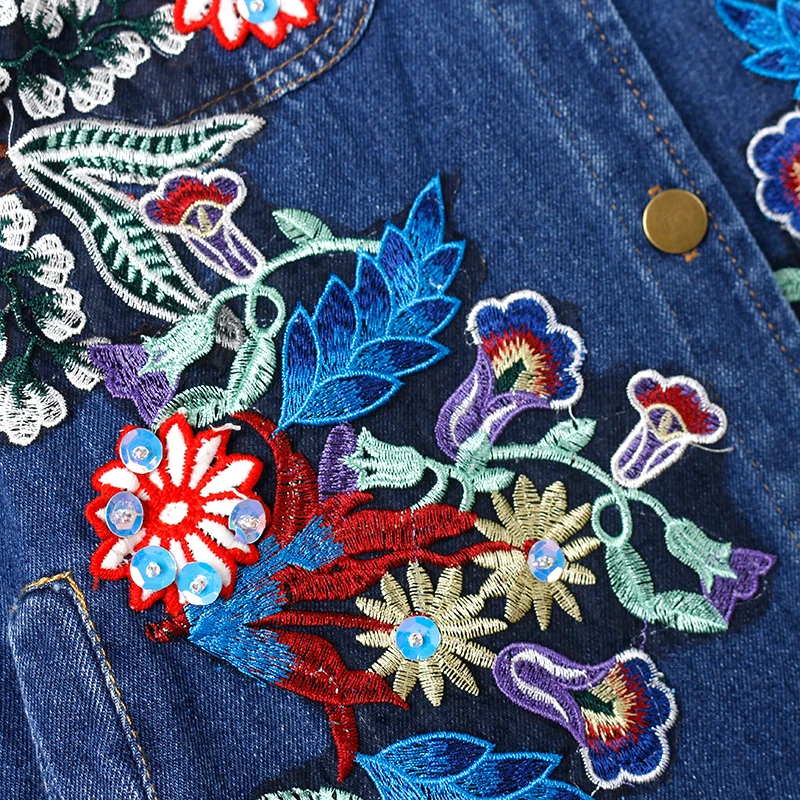 

Autumn 2020 New Heavy Work Embroidered Hole Denim Jacket Women Mid-length Loose Trench Coat Harajuku Chaqueta Mujer Veste Femme