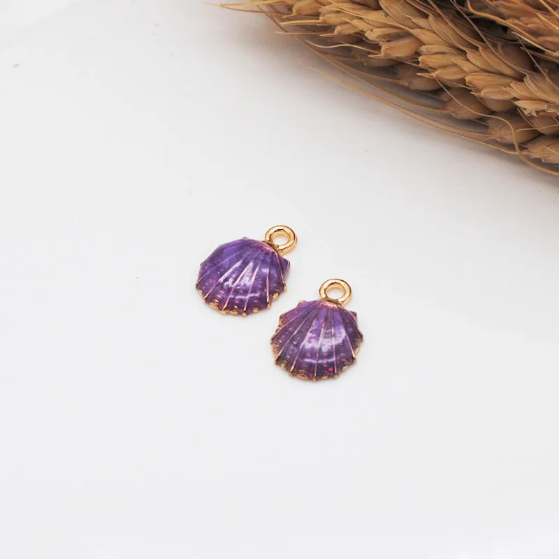 purple 10 шт./лот золотые пляжные ракушки Шарм ракушка DIY сплав кулон эмаль аксессуары для волос DIY головной убор ювелирных изделий 13*19 мм - Окраска металла: purple