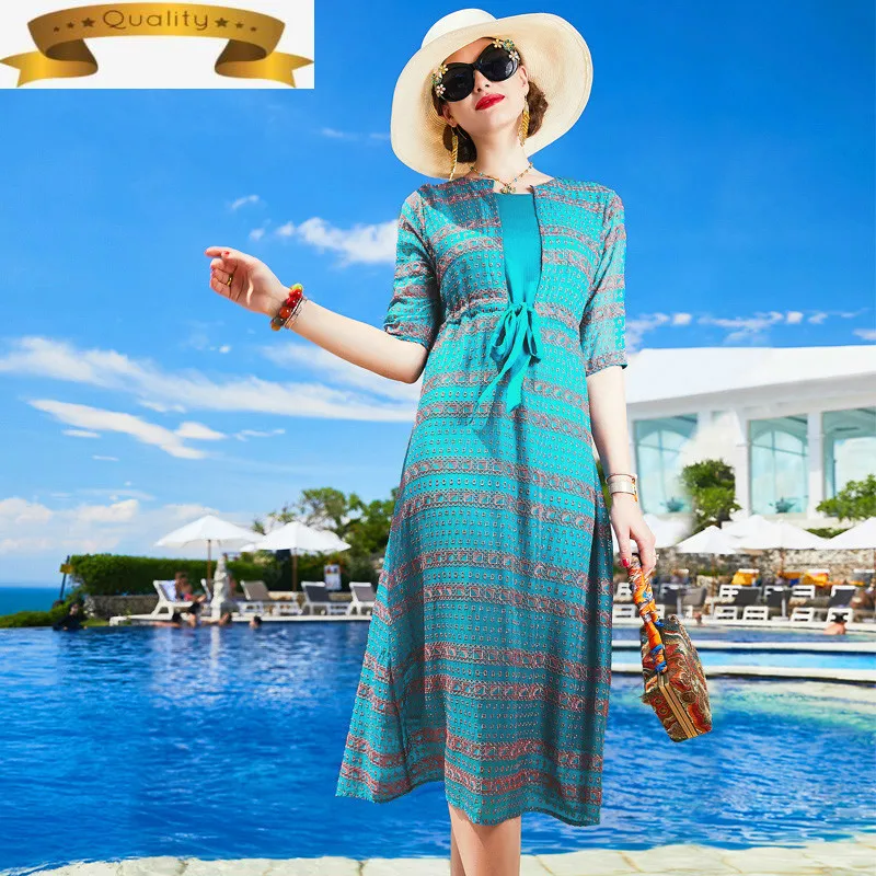 

Женское платье из натурального шелка, повседневное Элегантное синее платье миди, Новое поступление 100%, KML11B3140 pph301, лето 2021