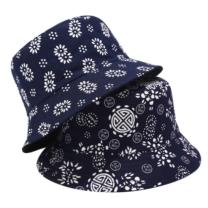 

New Fisherman Hat Men's Panama Cap Retro Ethnic Blue White Porcelain Printing Unisex Bucket Hat Outdoor Trend Sun Protection Hat