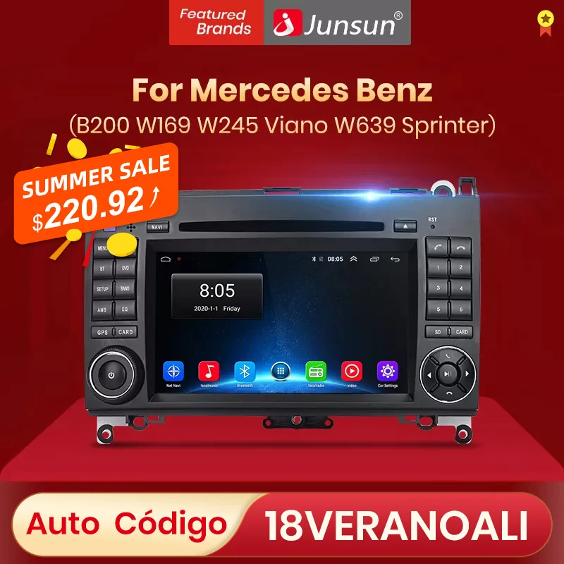 Автомагнитола Junsun 2DIN мультимедийный проигрыватель с DVD для Mercedes Benz B200 класс A B W169