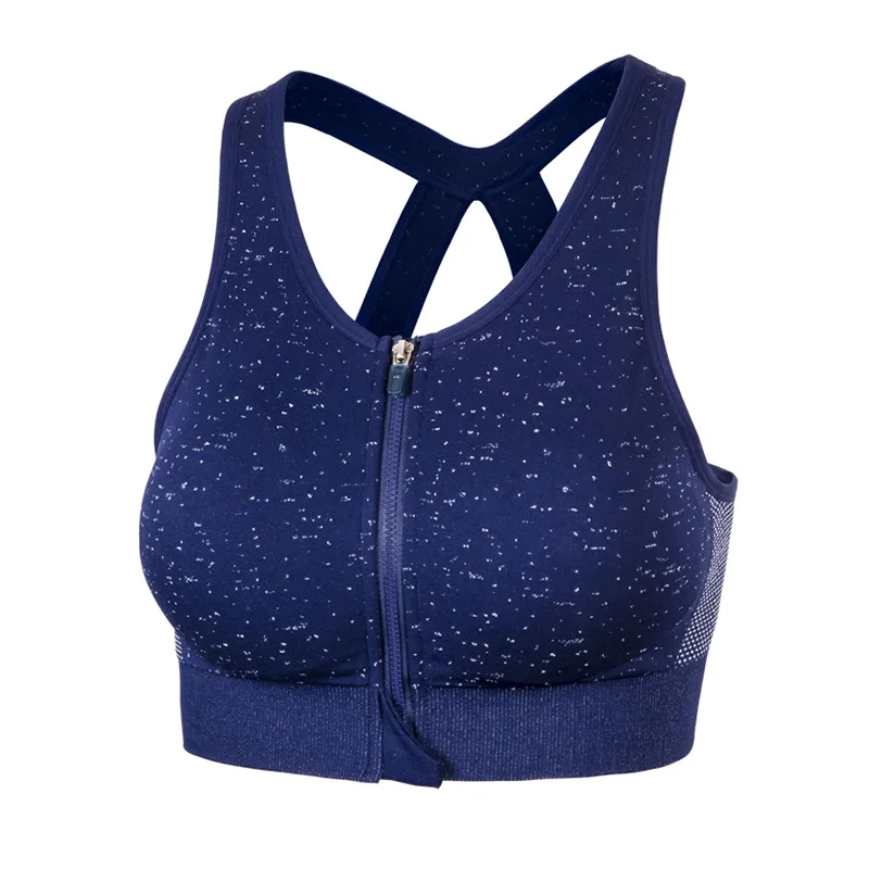 Женский спортивный бюстгальтер с застежкой молнией спереди пуш ап для фитнеса и