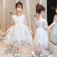 fashion mesh dress for teen girls summer short sleeve elegant princess embroidery butterfly pattern clothes 4 14years old kids