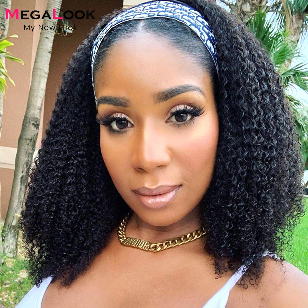 

Glueless Headband Wig Human Hair Brazilian Deep Wave Short Bob Wig Full Machine Made Wig For Black Women Remy Headband Scarf Wig