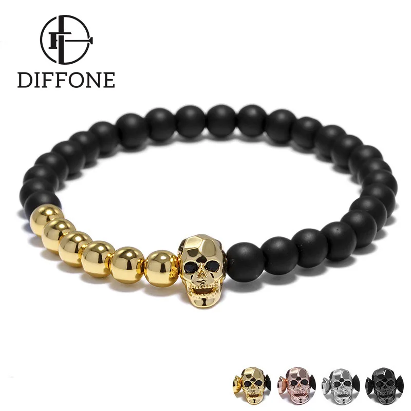Diffone 2020 модный мужской браслет с бусинами 6 мм небольшой Оникс Камень готический