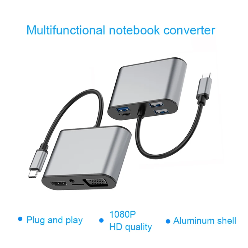 

Bkscy USB C HUB Type-C To 4K HDMI-Compatible VGA 3.5mm USB HUB Dock USB-C 3.1 Splitter USB-C HUB for MacBook Pro Huawei matebook