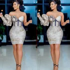 Короткое коктейльное платье на одно плечо с оборками, мини-платье для выпускного вечера, Женская официальная одежда, платья, вечерние жевное вечернее платье-Русалка с аппликацией