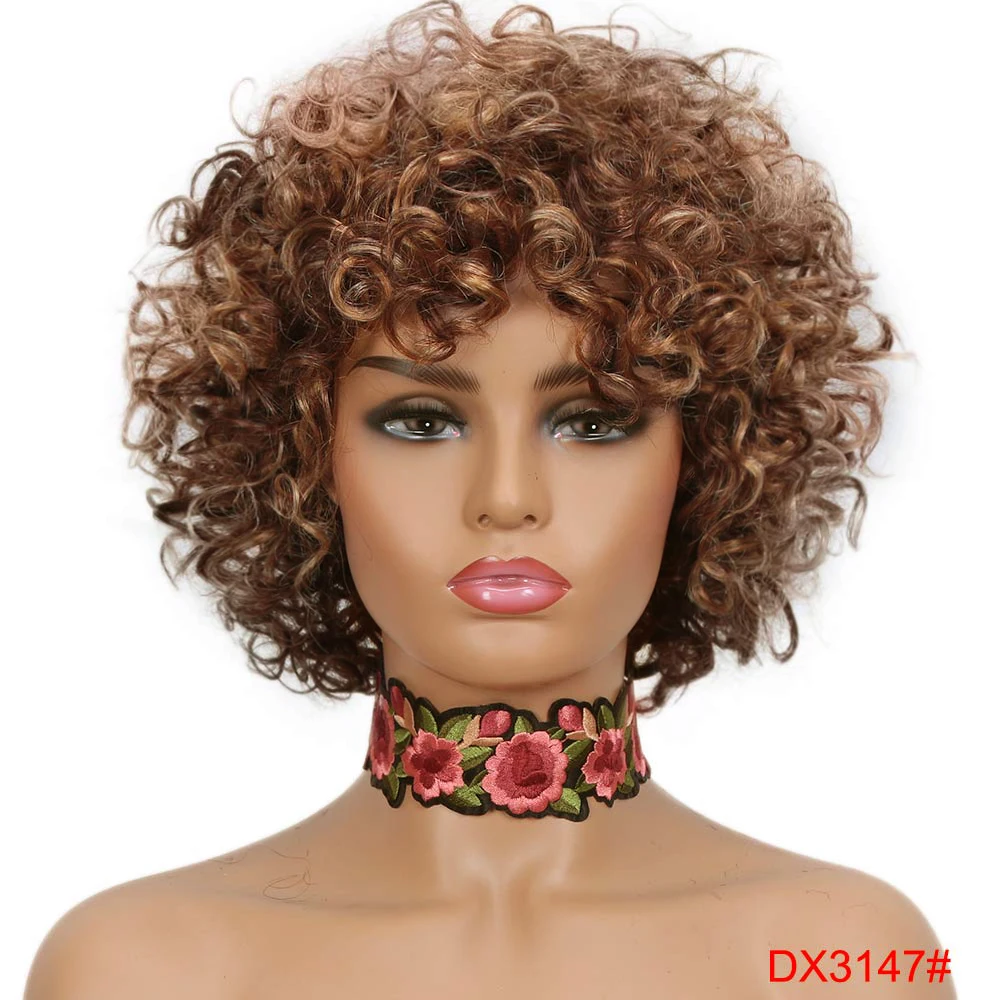 DX3147 Rebecca Короткие Свободные Вьющиеся парики для черных женщин перуанские Remy Надувные вьющиеся человеческие волосы парики 10 цветов - Цвет волос: DX3147