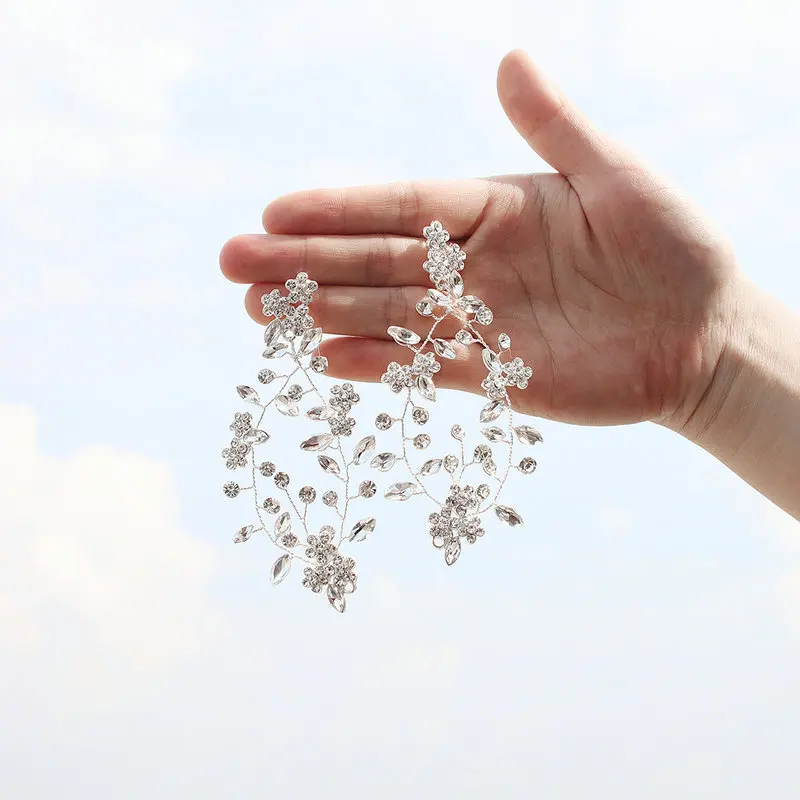 Hyperbole Rhinestone Flower and Leaves Boho Drop Earrings Trendy 2019 Newest Handmade Ladies Wedding for Party | Украшения и