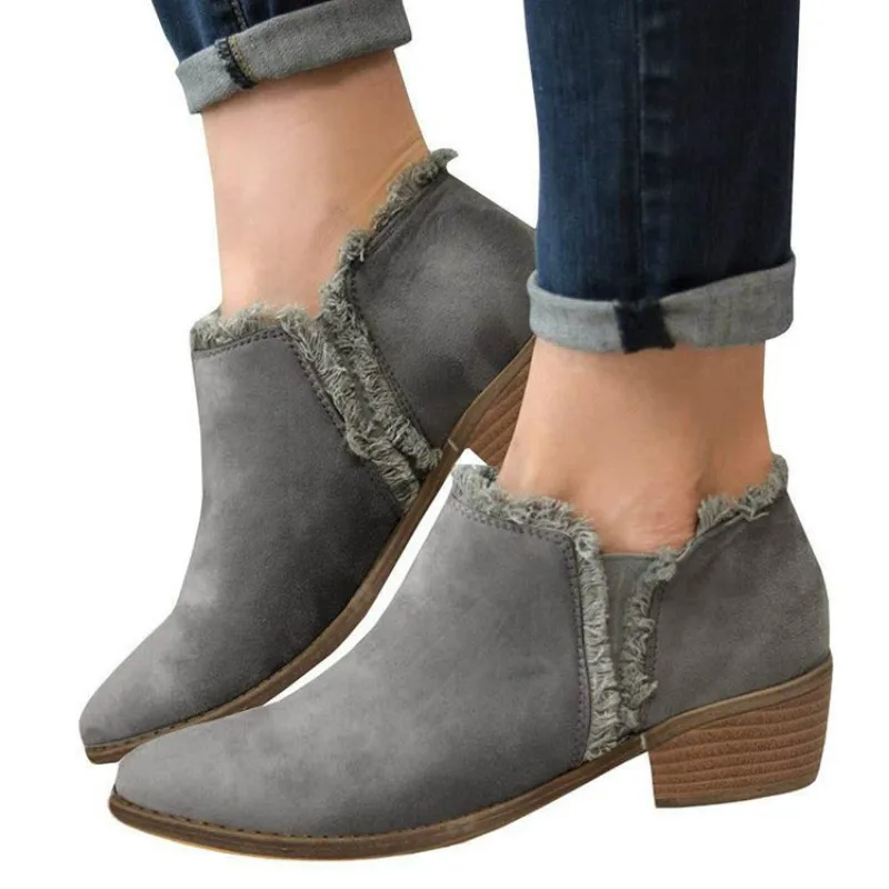 

2020 winter new women's boots women's shoes mid-heel suede cotton hollow pointed single shoes thick heel cover foot rubber