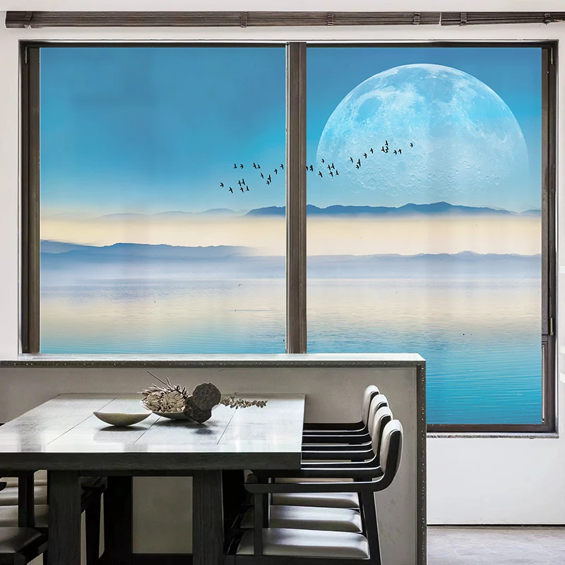 Яркая луна на море спальня матовое стекло наклейка окно для ванной комнаты
