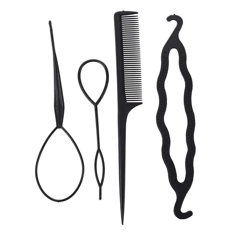 

New Women's Simple 4Pcs Hair Twist Styling Clip Stick Bun Maker Braid Tool Black Drop Shipping