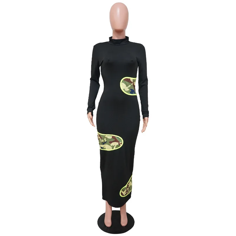 

Zoctuo New Dress Autumn Long Sleeve Ankle Length Dresses Sexy Leopard Camouflage Printing Club Party Night Women Dress 2021