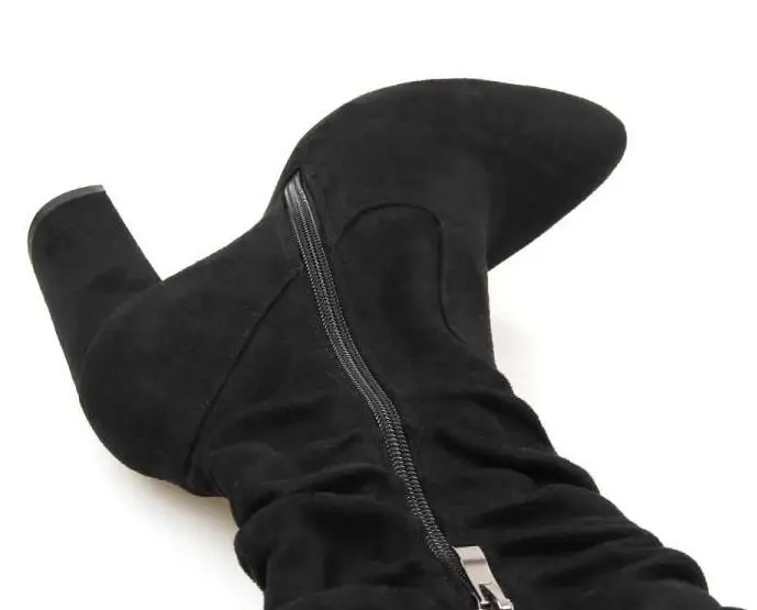 Red Yellow Black Suede Woman Pointed Toe Over The Knee Buckles Sexy Pants Belts Boots High Heel Square Toe Long Boots Lady