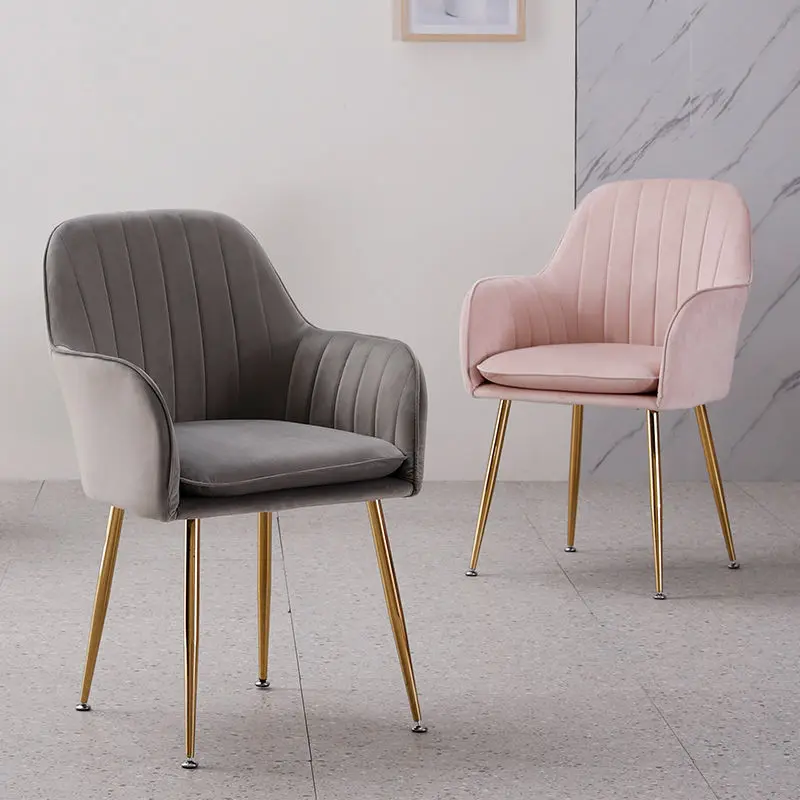 

Modern Design Padded Luxury Dining Chair Modern Sofa Bedroom Make Up Chair Living Room Furniture Pink Gold Metal Chair