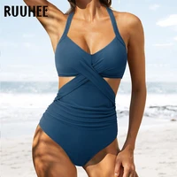 ruuhee one piece swimsuit women swimwear solid tummy control bathing suit swimming summer beachwear leopard monokini 2022