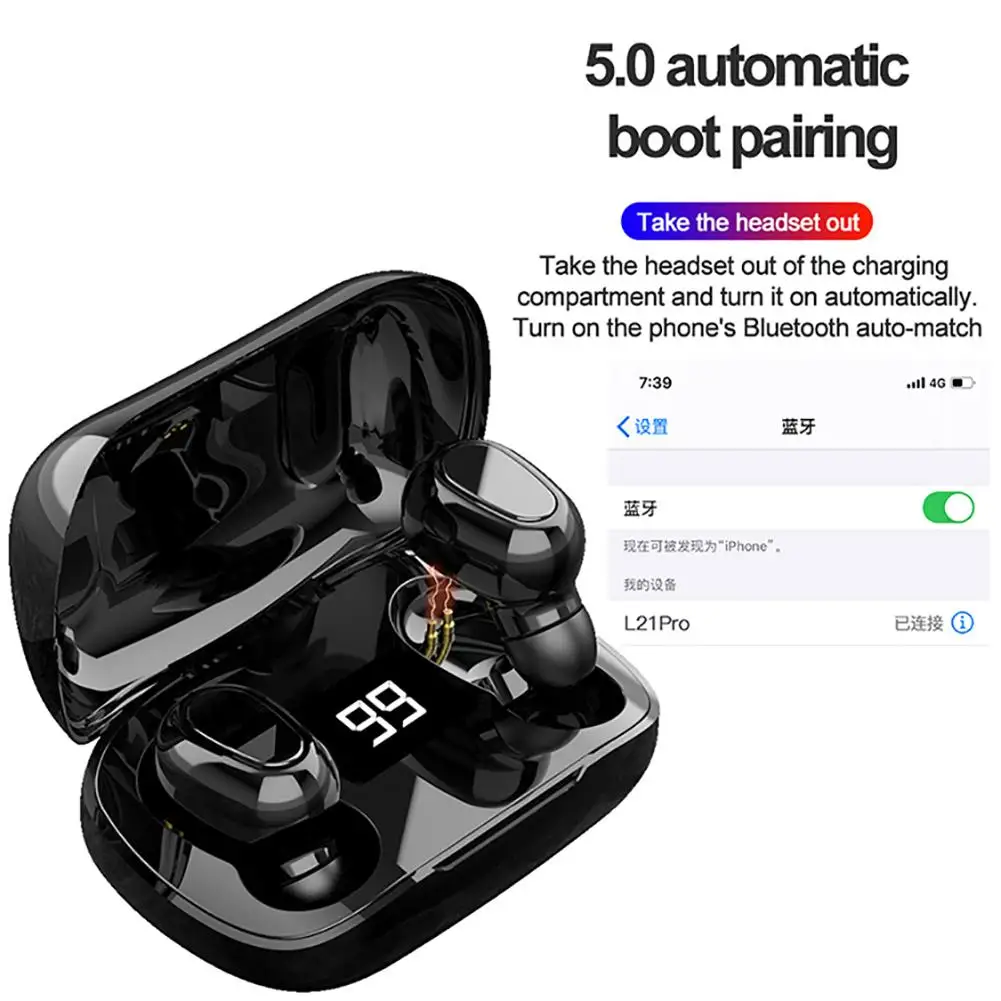 L21 Pro TWS Bluetooth 5.0 Earphones Wireless IPX7 Waterproof Headphones HIFI Sounds Handsfree Earbuds Stereo Gaming Earpiece | Электроника