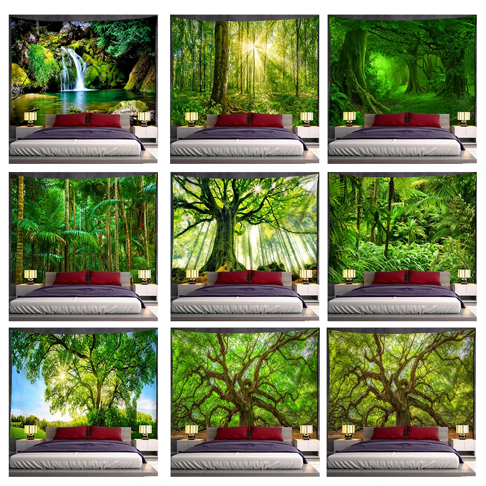

Beautiful Natural Forest Large Tapestry Wall Hanging Scenery Bohemian Mandala Art Living Room Background Home Decor
