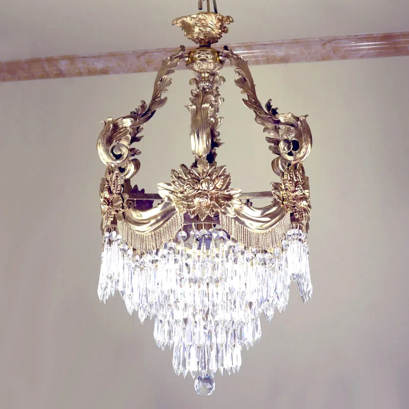 Crystal Pentant  Antique Reproduction Romantic Brass Chandeliers for Dinning Room and Bedroom