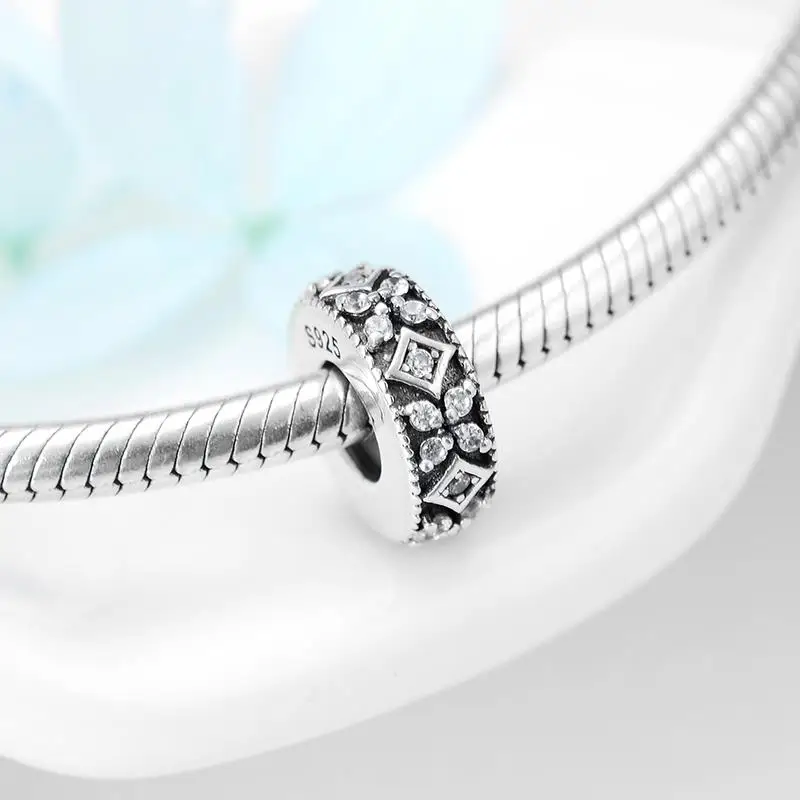 Блестящий Кристалл CZ цветок очарование 925 пробы Серебряный разделитель пробки