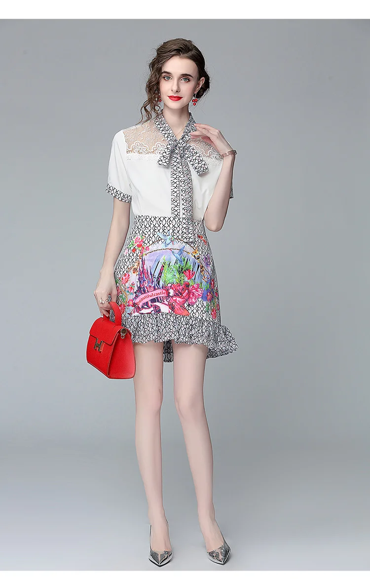

2020 autumn new French girly wear suit sweet fashion fresh beauty shirt fishtail skirt two-piece skirt