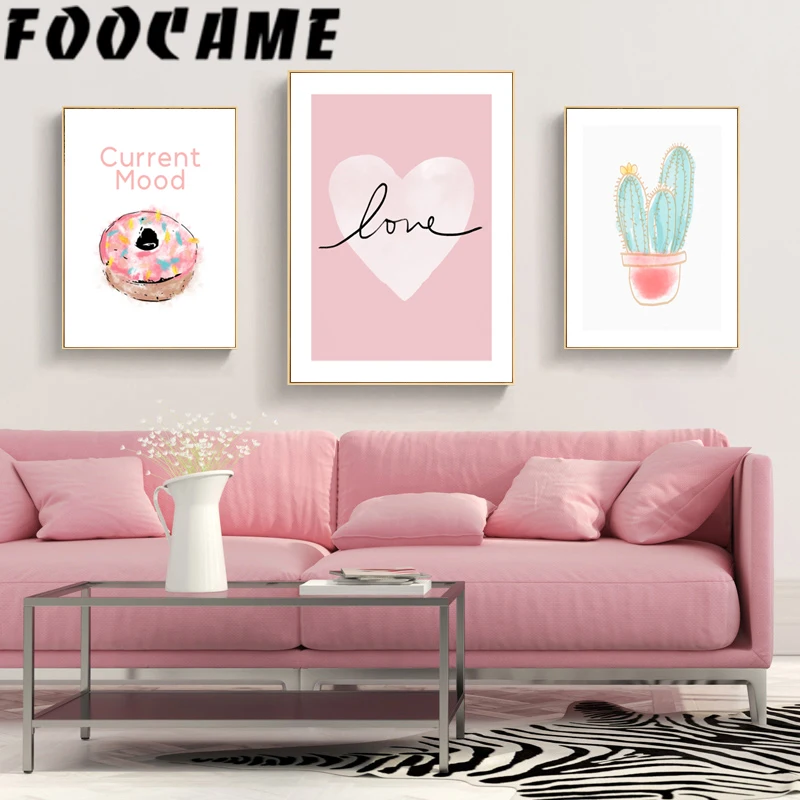 Foocome кактус сладкий розовый номер Любовь Северный плакат для детской комнаты