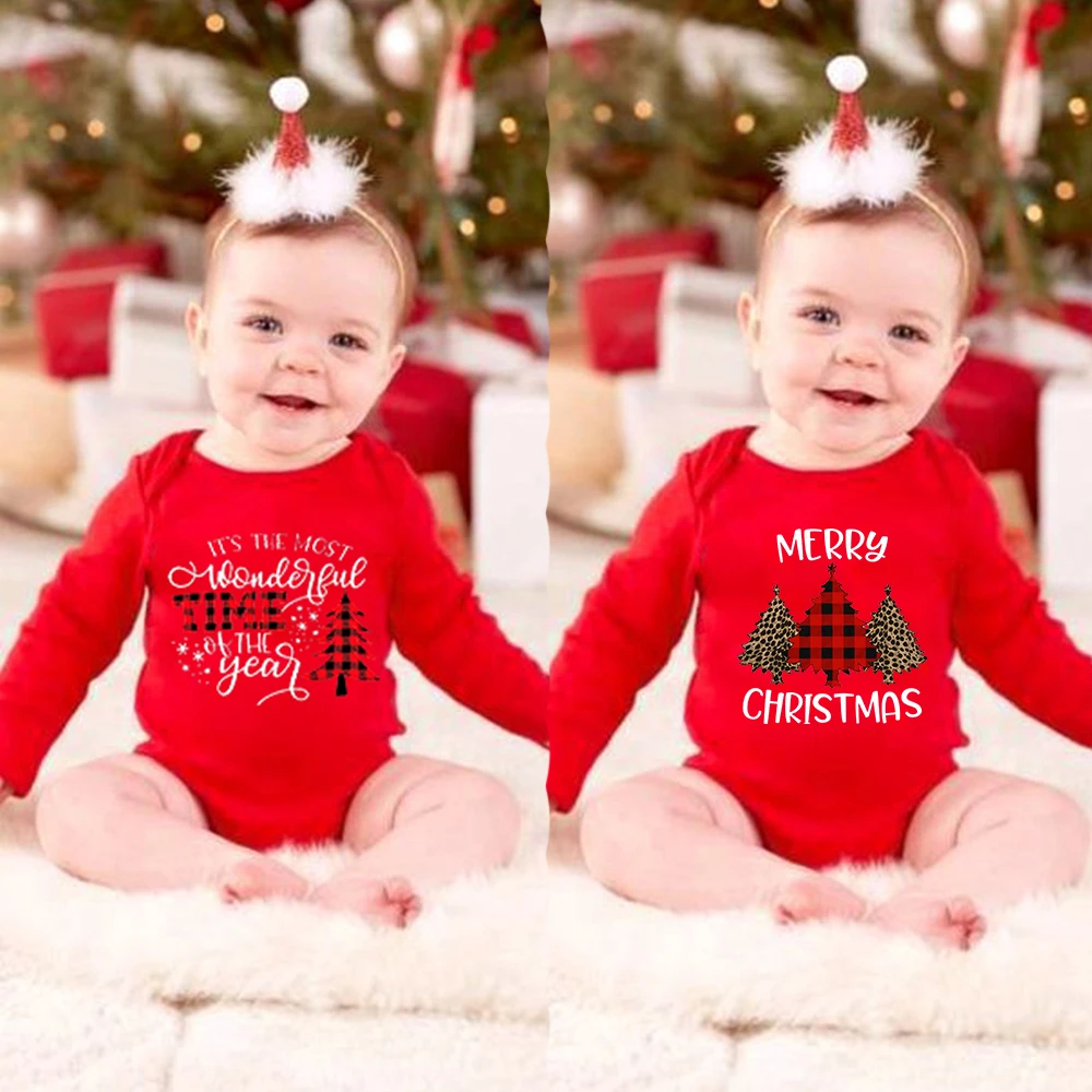 

It's The Most Wonderful Time of The Year Newborn Baby Red Cotton Romper Long Sleeve Outfit Clothes Toddler Boy Girl Xmas Gifts