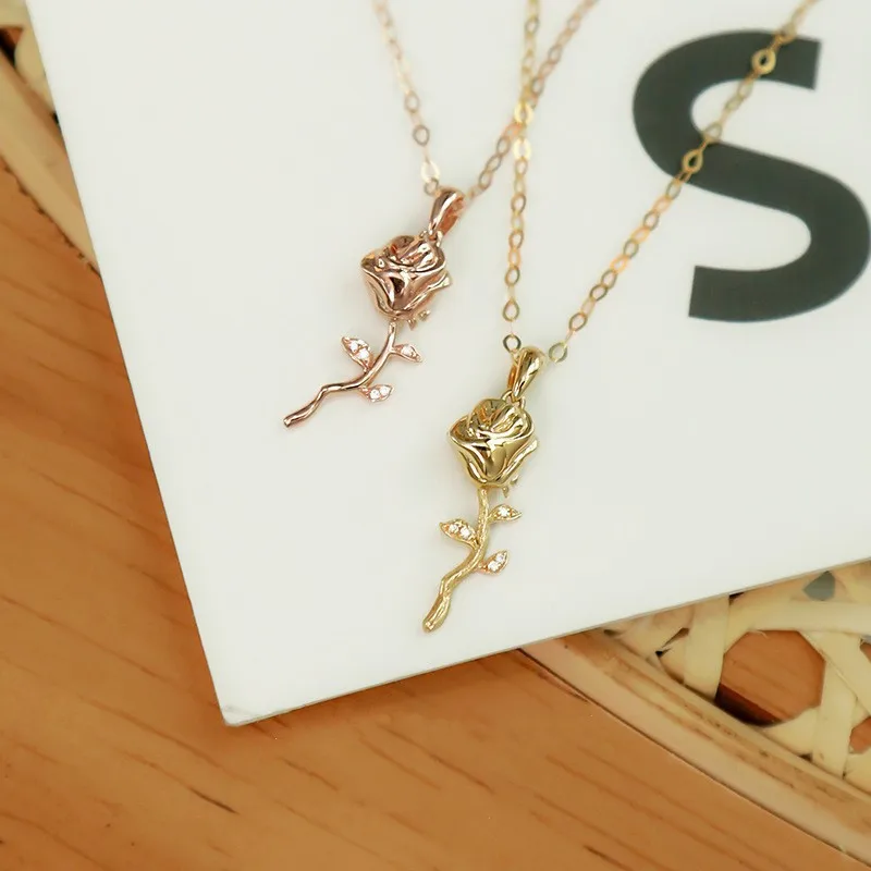 

S925 3D Rose Pendant Charm Necklace Final Rose Flower Silver/Gold/Rose Gold Jewelry Women Girls Party Gift