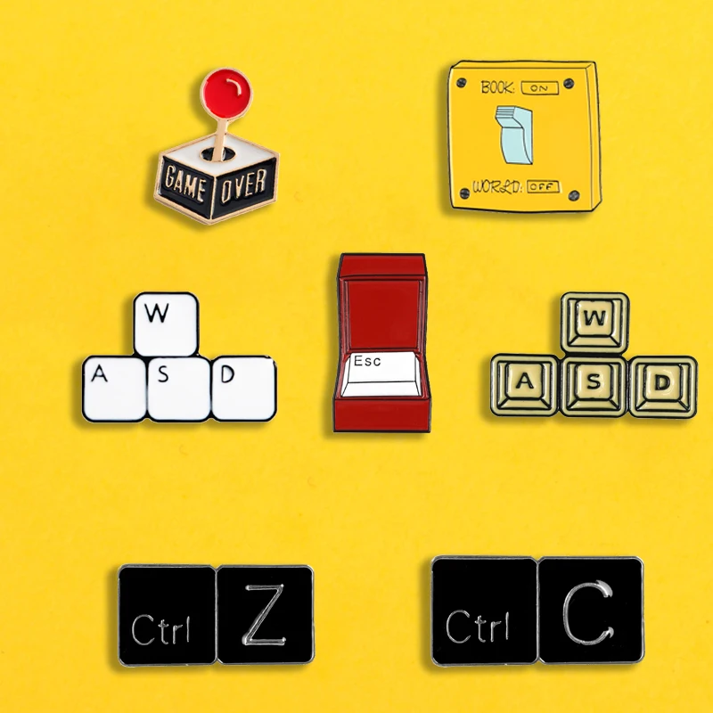 Эмалированные булавки для клавиатуры WASD ESC Ctrl C значки броши булавка лацкана
