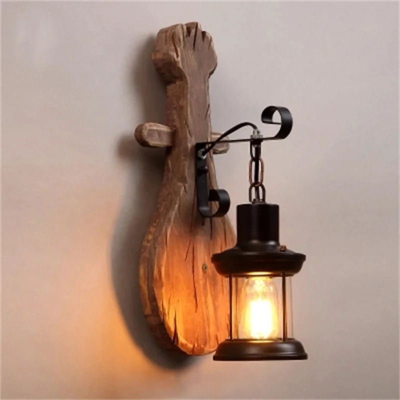 Retro nostalgic industrial style theme restaurant aisle cafe creative personality solid wood decorative wall lamp
