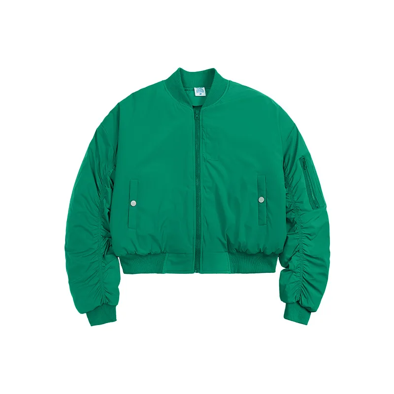 Women Fashion Simple Coats 2021 Winter Short Pleated Solid Color Jacket Stand Collar Cotton Jackets Female Ladies Short Clothing