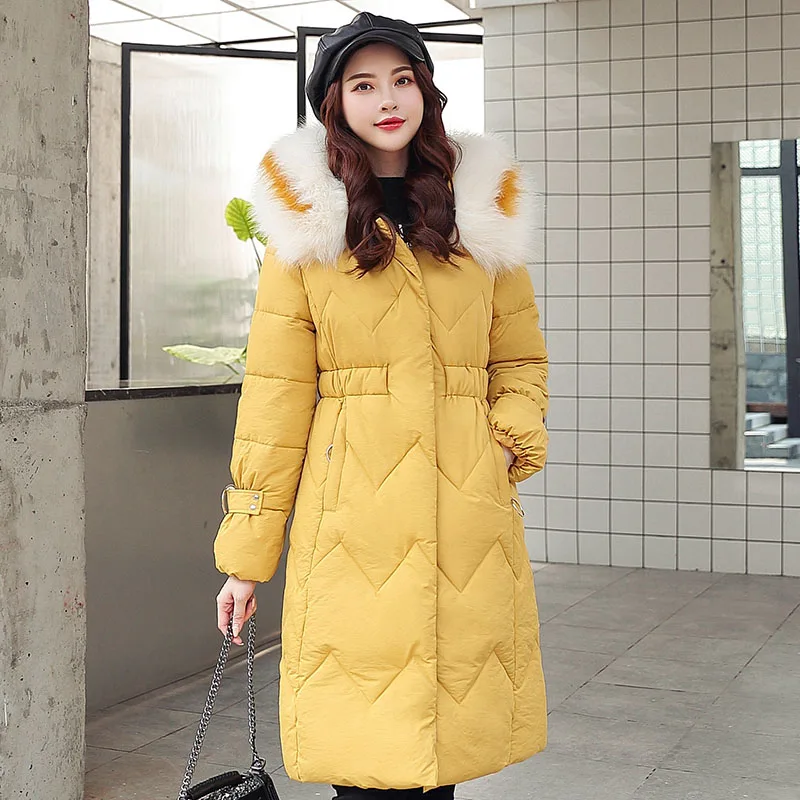 Цвет: желтый X-long parkas зимняя женская куртка-25 градусов тонкий толстый теплый зимний большой меховой воротник с капюшоном куртка пальто парки верхняя одежда куртка - Цвет: Цвет: желтый