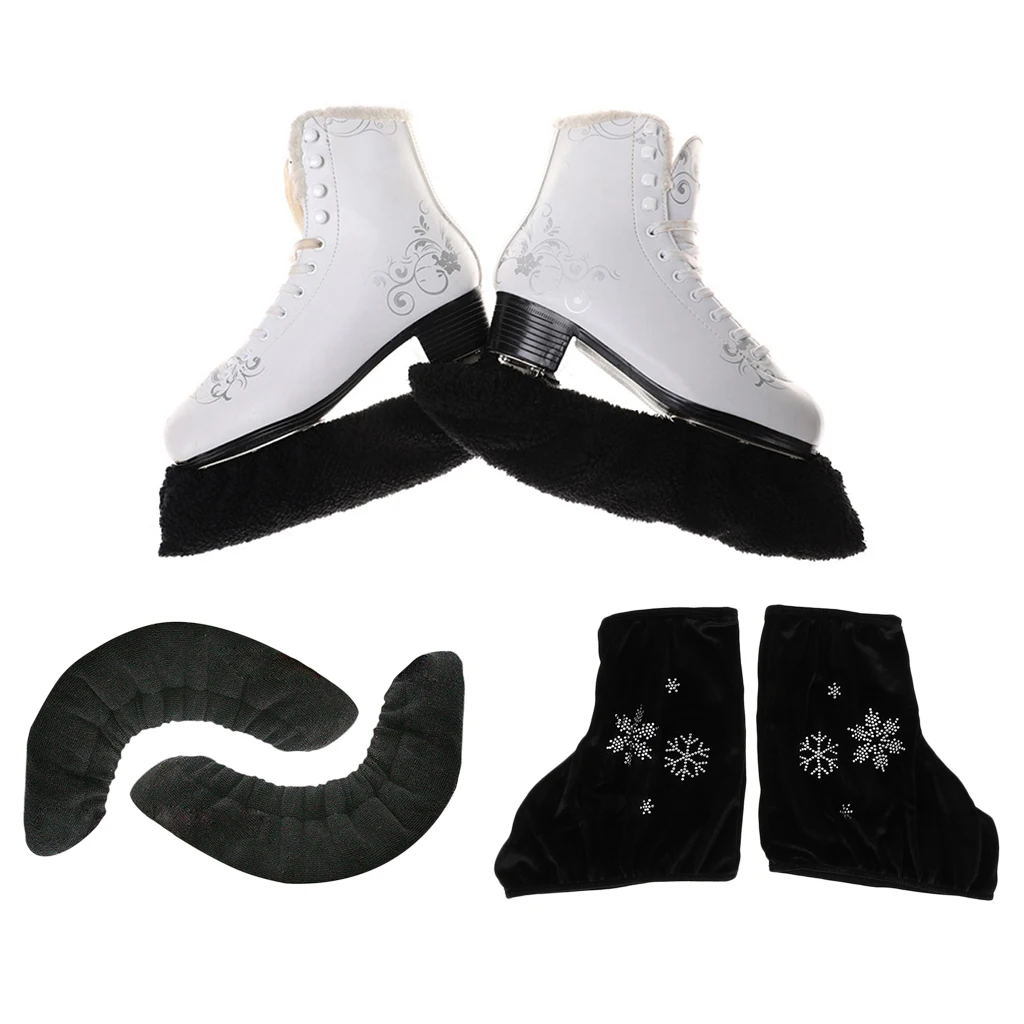 

1 Pair Ice Figure Skate Boot Covers Protector & Skating Velvet Blade Soaker S M L