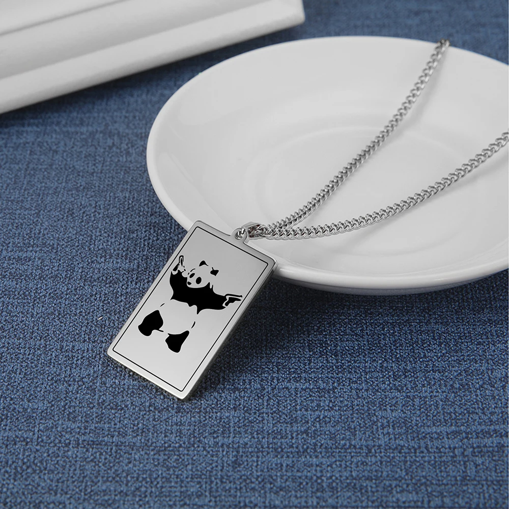 Fishhook Ожерелье из нержавеющей стали с подвеской в виде большой панды пистолета