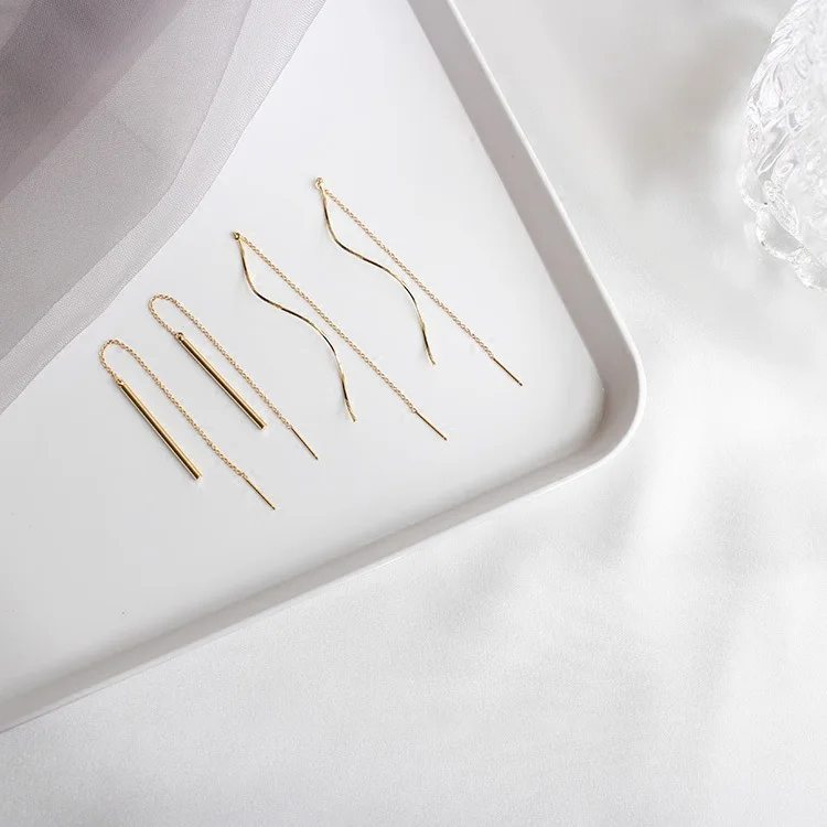 

S925 Sterling Silver Wave Curved Rod Straight Rod Shape Simple Foreign Style Long Earrings Temperament Simple Jewelry