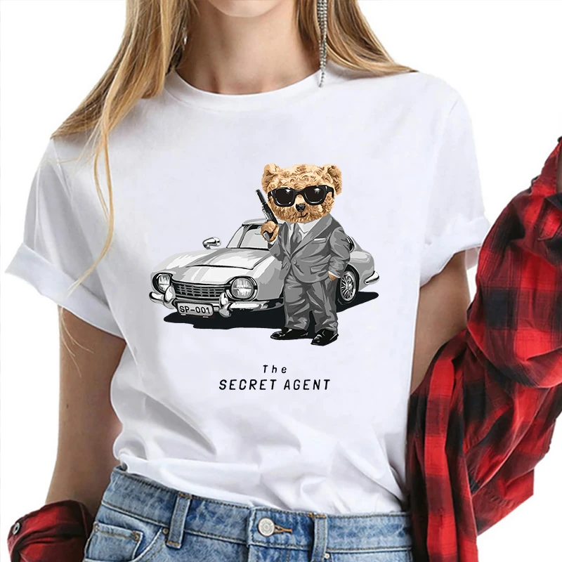 

2021 Popular Tide Brand Bear T Shirt Fashionable Sports Car Bear Design Loose Men and Women Short-Sleeve Tee Lovers Clothing