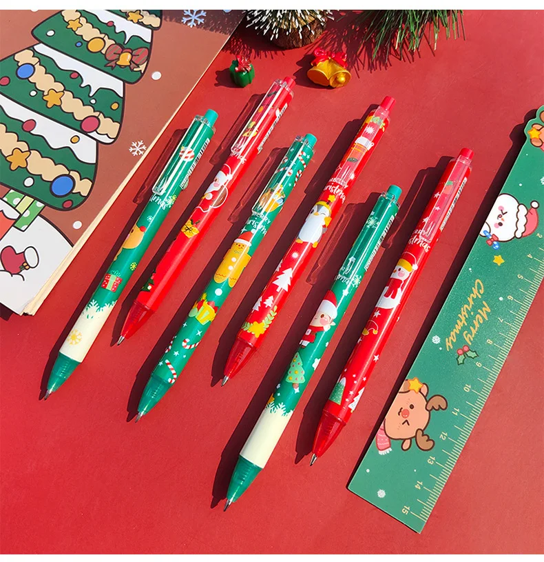 

6 pcs/Lot Christmas Press Gel Pen Gift Set Students Take Exams With Black Water Pen Office Learning Press Pen Writing Tools