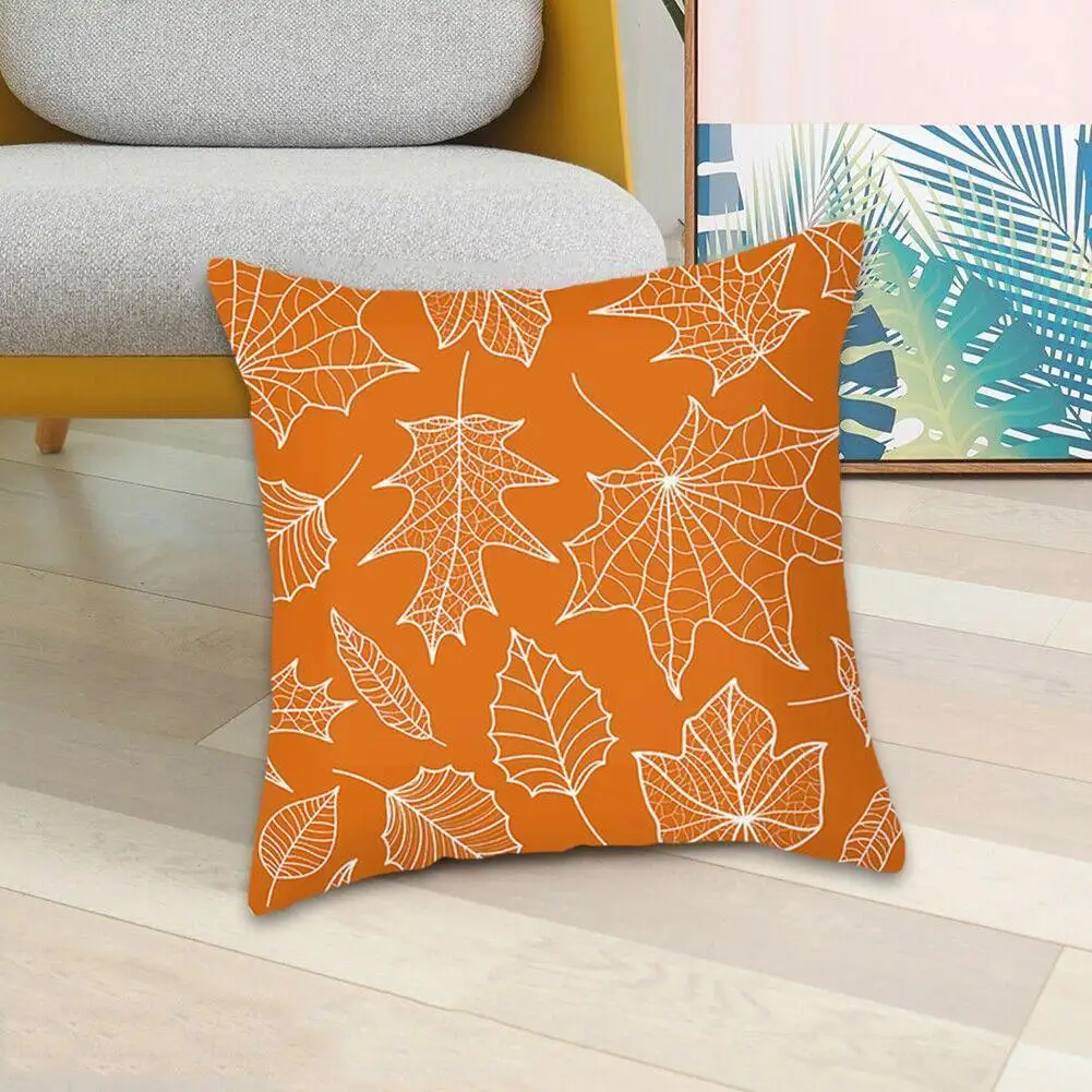 

45*45cm Single-sided Peach Skin Autumn Pumpkin Maple Pillowcase Home Leaf Sofa Cushion Decorative Car Thanksgiving J5W5
