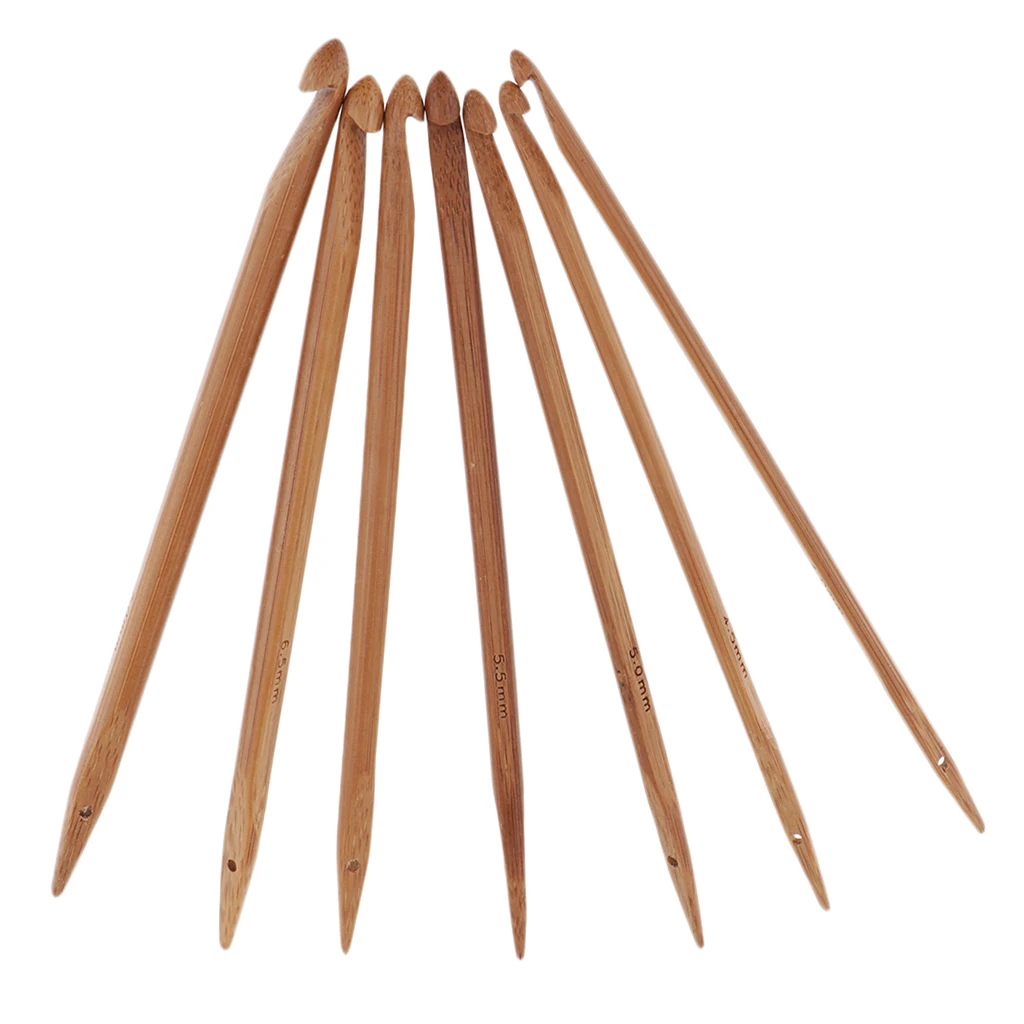 

7pcs 6" Bamboo Handle Crochet Hook Knit Craft Knitting Needle Weave Yarn 4-7mm